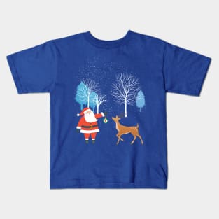 Christmas Scene with Santa and Reindeer Kids T-Shirt